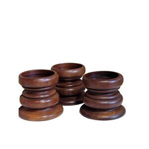 Vintage Ma Leck Rustic Wood Pillar Candle Holder Set of Three